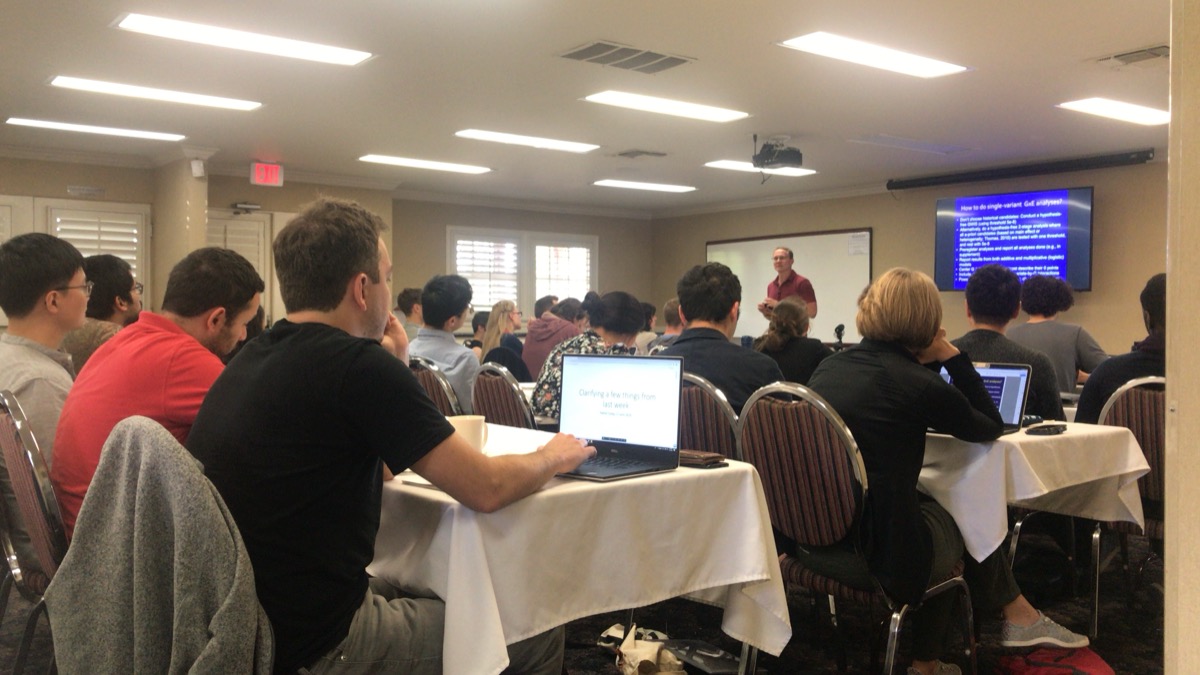 Summer Institute participants seated at tables during a lecture